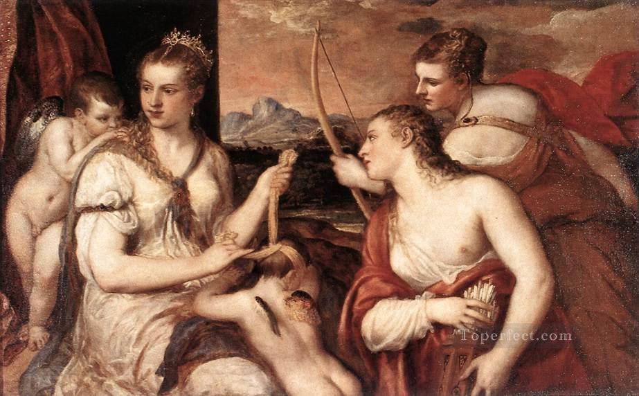 Venus con los ojos vendados Cupido desnudo Tiziano Tiziano Pintura al óleo